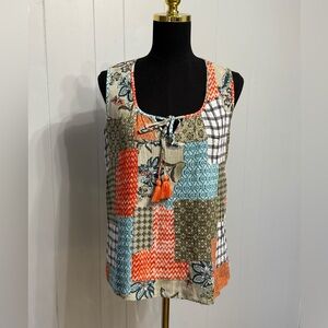 Sacred Threads Patchwork Blouse - Orange, Blue, Green